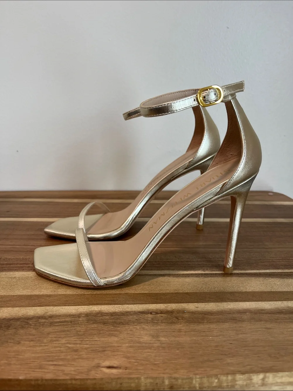 Stuart Weitzman Metallic Gold Strappy High-Heel Sandals Retail $525